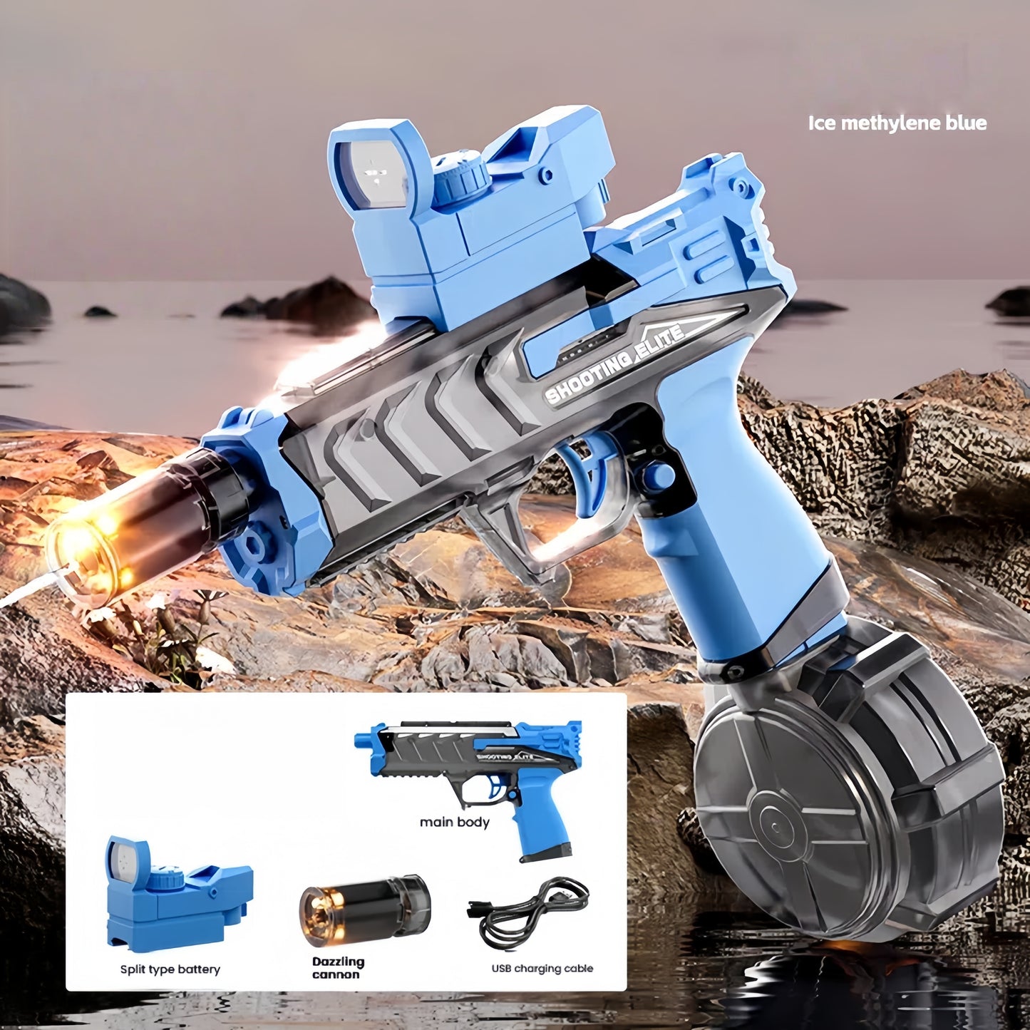 Electric Water Gun with Muzzle Light,Outdoor Party Summer Water Guns Shooting Game Toy