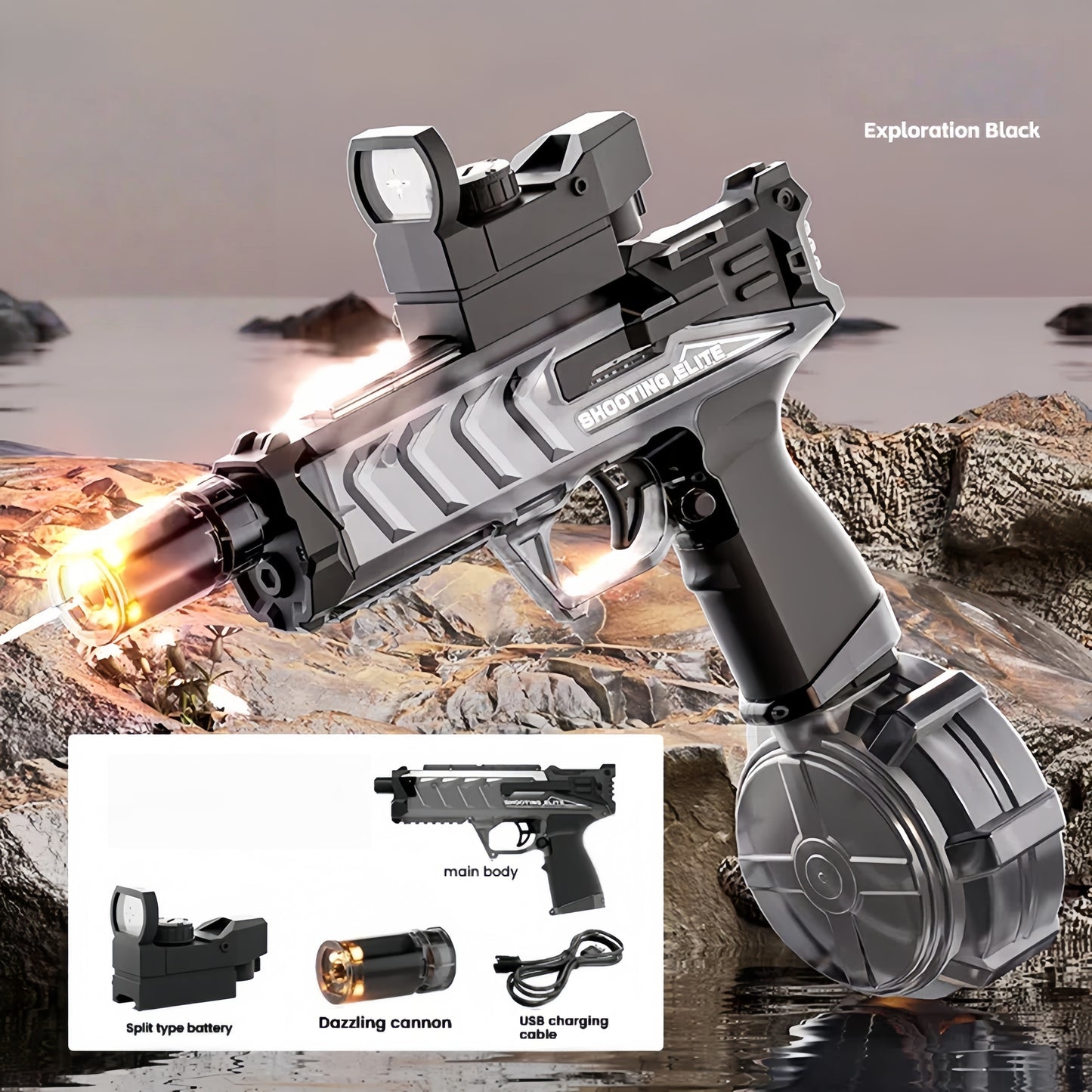 Electric Water Gun with Muzzle Light,Outdoor Party Summer Water Guns Shooting Game Toy