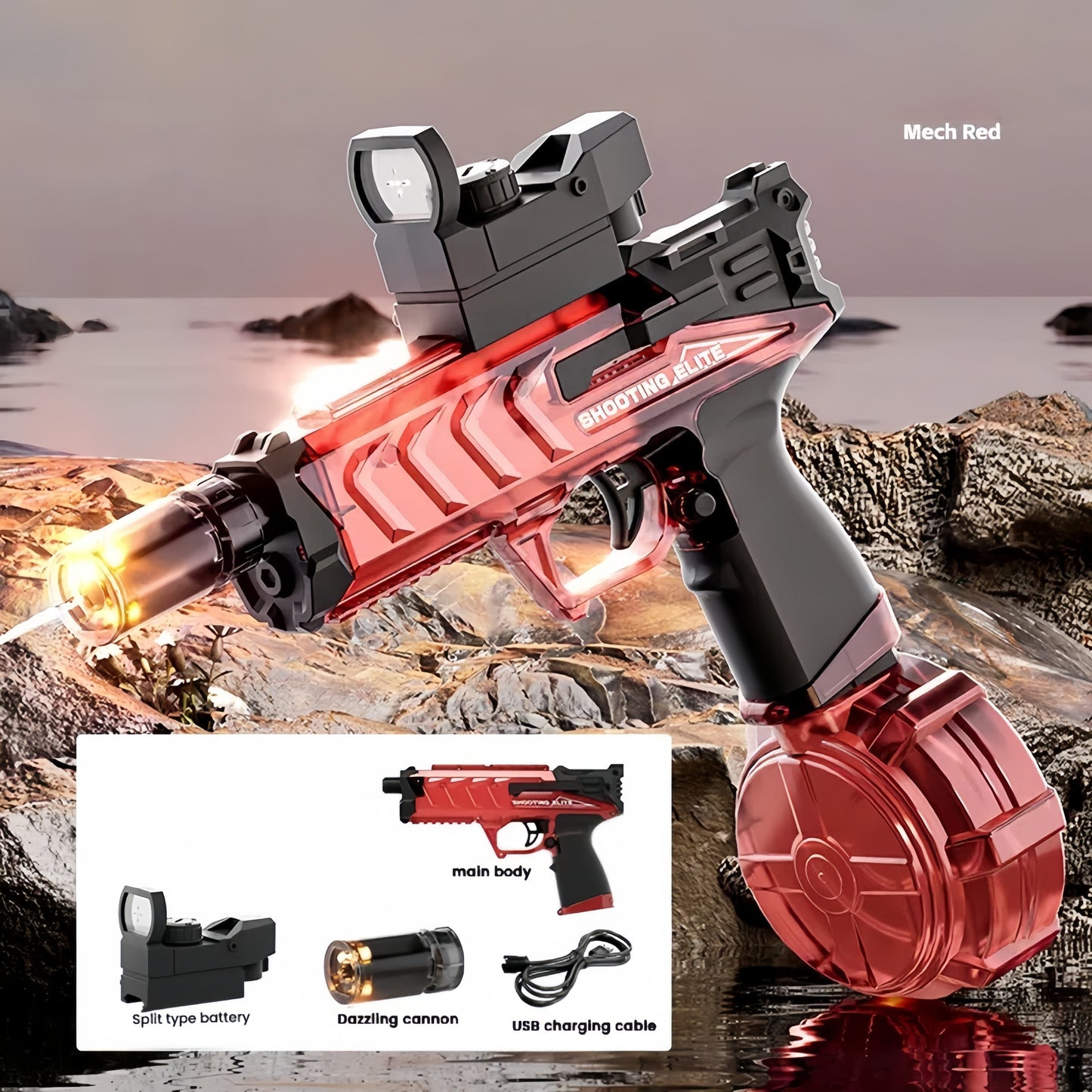 Electric Water Gun with Muzzle Light,Outdoor Party Summer Water Guns Shooting Game Toy