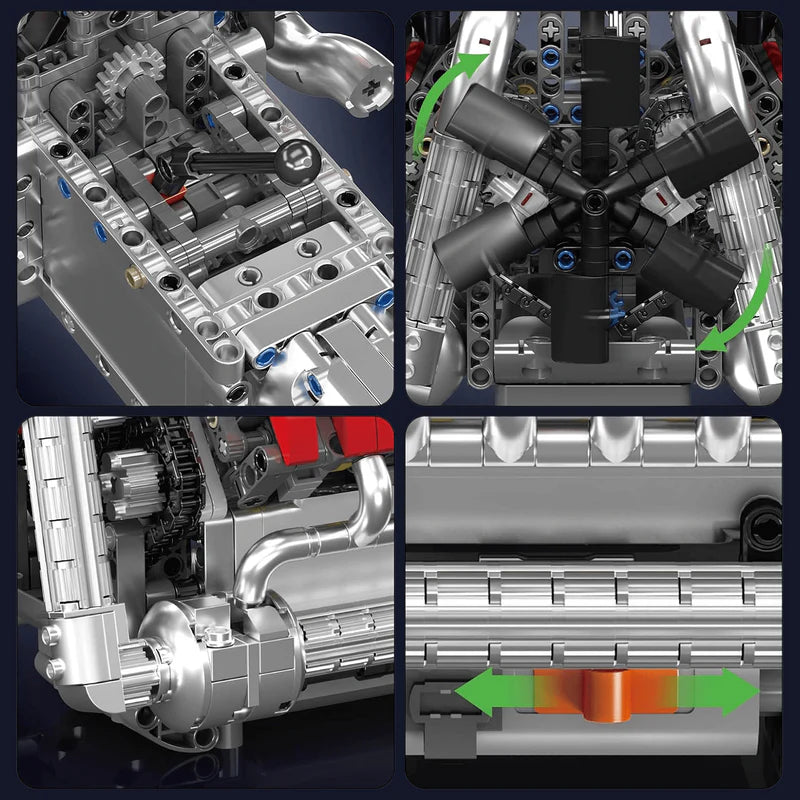 Motorised German V8 Engine With Gearbox 1169pcs
