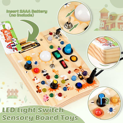 Square-Shaped Wooden Busy Board Portable Learning Kids Toys
