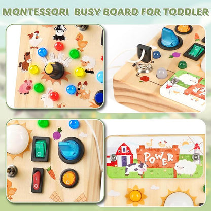 Square-Shaped Wooden Busy Board Portable Learning Kids Toys